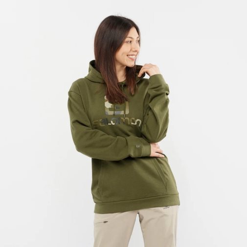 Olive Salomon Outlife Logo Summer Women's Hoodie | IE AV8503